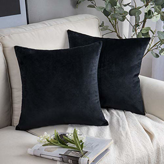 Phantoscope Soft Solid Square Velvet Decorative Throw Pillow Cover for Couch and Sofa, 22 inch x 22 inch, Off-White, 2 Pack