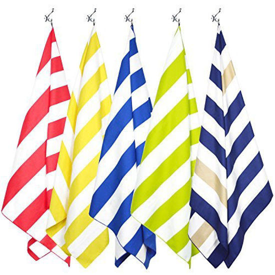 Picture of Your Choice Microfiber Beach Towel Oversized Thin Lightweight Compact Quick Drying and Sand Proof for Blanket, Deck Chair, Sun Lounger or Bath (1PC - Blue and White Stripes - Extra Large 35x 67 Inch)