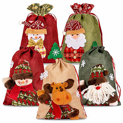 Picture of Whaline Drawstring Christmas Bags, 3D Xmas Gift Bags, Christmas Wrapping Bags, Xmas Goodie Bags, Red Treat Pouch Bags, Sack Stockings, Party Favor Bags, 8 x 11in, 8 x 12in (5 Pack)