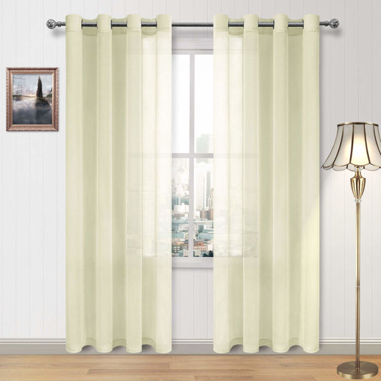 Getuscart Dwcn Voile Sheer Curtains Linen Look Semi Transpa Grommet Curtain For Living Room Pale Yellow Ds 52 X 84 Inch Long Set Of 2 Panel