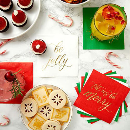 Picture of Christmas Paper Napkins, Holiday Party Supplies (3 Colors, 5x5 In, 102 Pack)