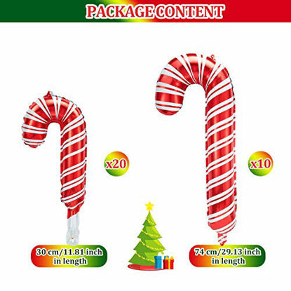 Picture of 30 Pieces Christmas Candy Cane Foil Balloons Including 10 Pieces Large Candy Cane Foil Balloons and 20 Pieces Mini Candy Cane Foil Balloons Christmas Candy Balloons for Christmas Party Decoration