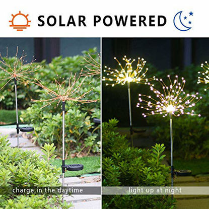 Picture of 2 PCS Solar Firework Light, Outdoor Solar Garden Decorative Lights 120 LED Powered 40 Copper Wires String DIY Landscape Light for Walkway Pathway Backyard Christmas Decoration Parties (Warm White)