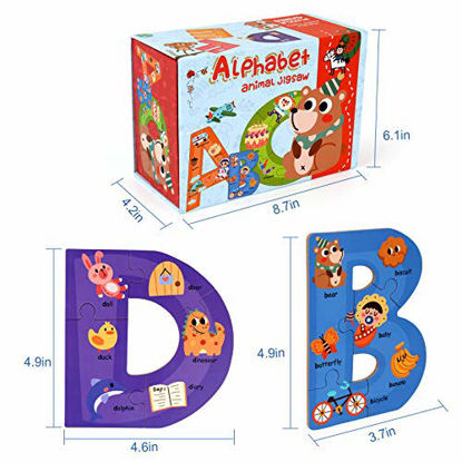 Picture of SYNARRY Wooden Alphabet Puzzles for Kids Ages 3-5, ABC Learning for Toddlers Ages 3+, Sight Words Letter Puzzles Montessori Toys Educational STEM for Preschool Boys Girls