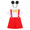 Picture of Gentleman First Birthday Cake Smash Outfits for Baby Boys Formal Suit Romper+Bow Tie+Suspenders Overalls Bib Pants Mouse Ears Halloween Fancy Dress Clothing Set White-Red buttons 12-18 Months