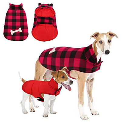 Picture of Dasior Dog Winter Coat, Classic Plaid Reversible Jacket for Pet Cold Weather Clothing (Red, X-Large)