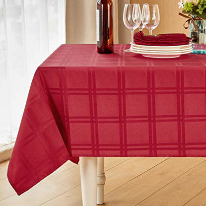 Picture of Mebakuk Rectangle Table Cloth Checkered Style Tablecloth Spill-Proof Antiwrinkle and Shrink Proof Decorative Fabric Table Cover for Dining and Outdoor Use (Oblong 60 x 120 Inch (10-12 Seats), Red)