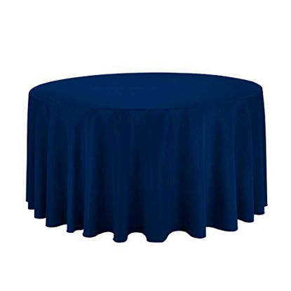 Picture of Gee Di Moda Tablecloth - 120" Inch Round Tablecloths for Circular Table Cover in Navy Blue Washable Polyester - Great for Buffet Table, Parties, Holiday Dinner & More