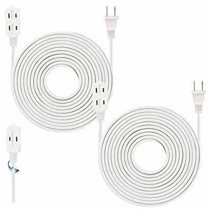 Picture of 25 Feet White Extension Cord, 3 Outlet, 2 Prong, 16 Gauge Cable, Heavy Duty, Indoor use, (2 Pack) - by Revpex