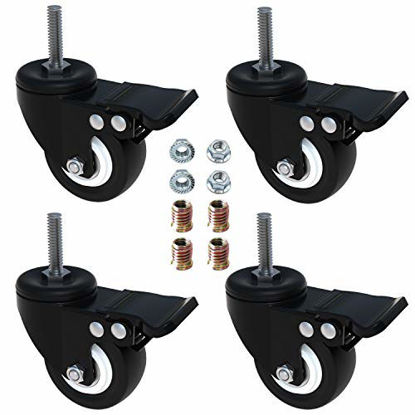 Picture of AAGUT 2" Swivel Stem Casters with Brake Lock, Screwed Bolt 5/16"- 18 x 1", Heavy Duty PU Rubber Wheels 4 Pack with Nuts