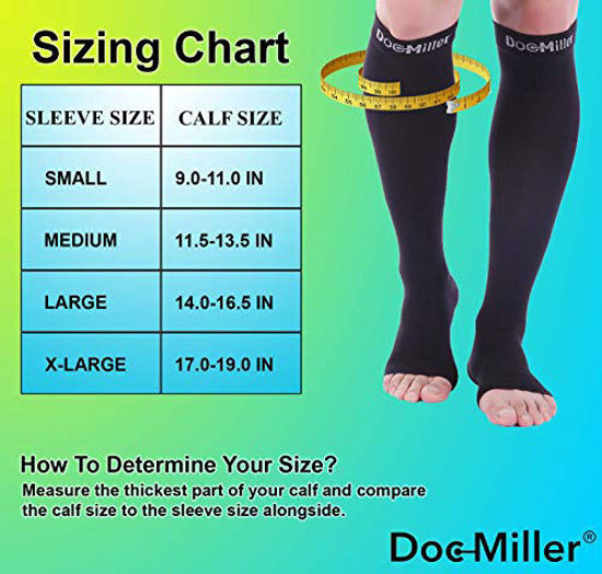 GetUSCart- Doc Miller Open Toe Socks - 1 Pair 8-15 mmHg Light Compression  Socks Women & Men Support Restless Legs (Black, X-Large)