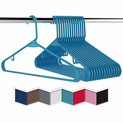 Picture of Plastic Clothes Hangers (20, 40, & 60 Packs) Heavy Duty Durable Coat and Clothes Hangers | Vibrant Color Hangers | Lightweight Space Saving Laundry Hangers (20 Pack - Blue)