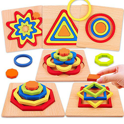 Picture of Puzzle for Toddlers, 6 pcs Shape Puzzle Toddler Puzzles Wooden Toys Montessori Shape Sorting Puzzle Toddlers, Preschool Learning Early Educational Gift for Kids Boys and Girls 1-6 Years Old.
