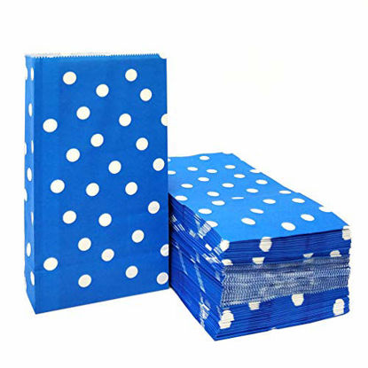 Picture of Polka Dot Paper Bags Blue Lunch Bags for Party Favors Supplies by ADIDO EVA (5.1 x 3.1 x 9.4 in Royal Blue 100 PCS)