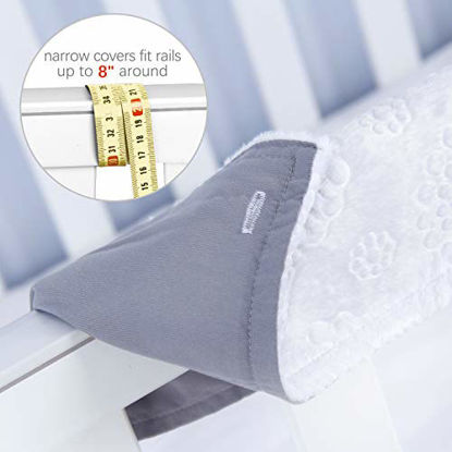 Picture of 3 - Piece Crib Rail Cover Protector Safe Teething Guard Wrap for Standard Crib Rails, Fit Side and Front Rails, Grey / White, Reversible, Safe and Secure Crib Rail Cover.