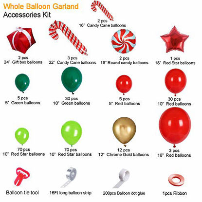 Picture of Bonropin Christmas Balloon Garland Arch kit 125pcs with Xmas Red Gold Dark Green Balloon Fresh Green Balloon and Candy Balloons Gift Box Balloons Red Star Balloons Rich for Christmas Party Decorations