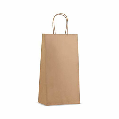 Picture of 50 Pack - Premium Quality - Trendy Kraft Paper Bags With Handles | Bulk Small White Paper Gift Bags, Perfect Kraft Bag, Party Bag or Shopping Bag (5" x 3" x 8", White)