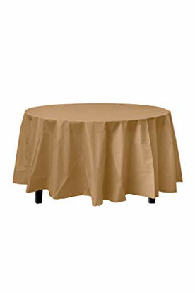 Picture of 12-Pack Premium Plastic Tablecloth 84in. Round Table Cover - Gold
