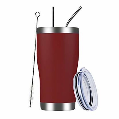 Picture of MEWAY 20oz Stainless Steel Tumblers 2 Pack Bulk,Vacuum Insulated Coffee Cup with Lid,Double Wall Powder Coated Travel Mug Gift,Thermal Cups Keep Drinks Cold & Hot(Red,Set of 2)