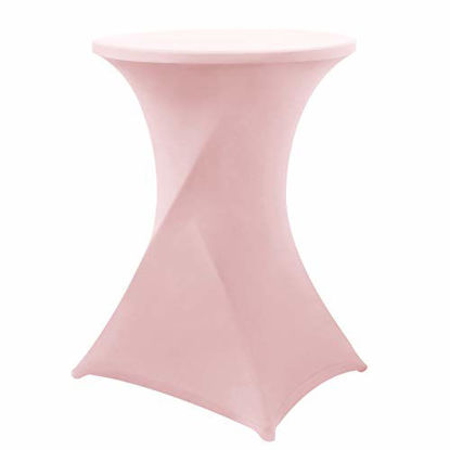 Picture of Obstal Light Pink Cocktail Table Covers Stretch Spandex Cocktail Table Cover Cloth for Wedding (30"-32" Diameter x 42" Height,1Pc)