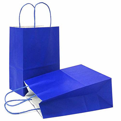 Picture of AZOWA Gift Bags Small Kraft Paper Bags with Handles (4 x 2.4 x 6 in, Royal Blue Color, 50 Pcs)