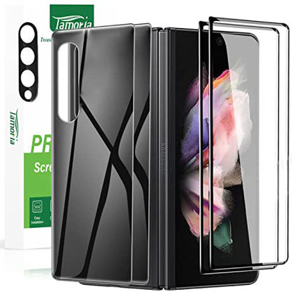 Picture of (2+2+1 PCS) Tamoria Compatible with Samsung Galaxy Z Fold 3 5G Screen Protector 2 PCS Front + 2 PCS Back +1 PCS Camera Lens Protector Tempered Glass Film, Support Fingerprint Unlock, Anti-Scratch, HD Clear, Black