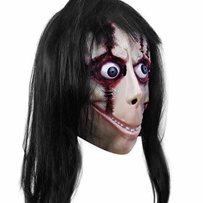 Picture of Molezu Horror Devil Mask with Long Hair,Scary Challenge Games Evil Costume Halloween Creepy Cosplay Party Decoration Props (C)