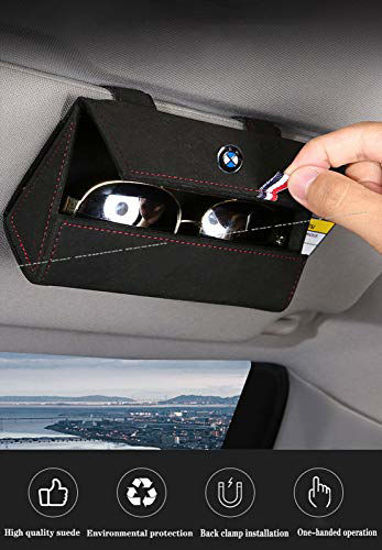 Car Sun Visor Glasses Box, BMW Logo Car Suede Sunglasses Holder Case  Storage Box Eye Glasses Case with Magnetic Closure for Sun Visor,Fit for