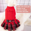 Picture of KYEESE Christmas Dog Sweater Dress Plaid for Small Dogs with Bowtie Turtleneck Dog Pullover Knitwear Puppy Sweater Red