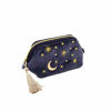 Picture of Handy cosmetic makeup bag,Navy Velvet Embroidered Applique Moon Stars Sun Cosmetic Bag,Starry Makeup Pouch with Tassels & Pearl Zipper,Beautician Storage Bag Clutch Handbags,Toiletry Wash Bag
