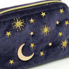 Picture of Handy cosmetic makeup bag,Navy Velvet Embroidered Applique Moon Stars Sun Cosmetic Bag,Starry Makeup Pouch with Tassels & Pearl Zipper,Beautician Storage Bag Clutch Handbags,Toiletry Wash Bag