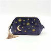 Picture of Handy cosmetic makeup bag,Navy Velvet Embroidered Applique Moon Stars Sun Cosmetic Bag,Starry Makeup Pouch with Tassels & Pearl Zipper,Beautician Storage Bag Clutch Handbags,Toiletry Wash Bag