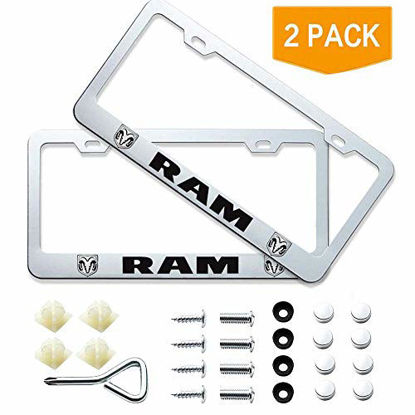 Picture of 2 Pack Silver Car License Plate Frame for RAM Logo, with Screw Caps Cover Set - 2-Hole, Applicable to US Standard License Plate (for RAM)
