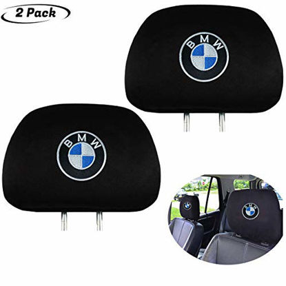 Picture of 2pcs Black Exquisite Hand Embroidery Headrest Cover for BMW, Easy to Disassemble and Wash, Can Be Extended and Applied Universal All Car Models