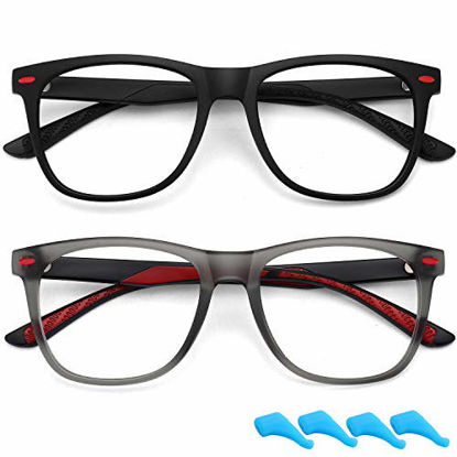 Picture of Kids Blue Light Blocking Glasses for Boys Girls Lightweight TR Computer Gaming Eyeglasses Frame Anti Eyestrain 2 Pack (Black+Grey)