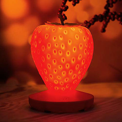 Picture of Strawberry Night Light, Cute Silicone Strawberry Lamp Nursery LED Cute Kids Night Light, 3 Modes Touch, Children's Bedside Color Changing Lamp for Children Birthday (Pink)