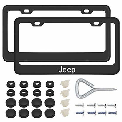 Picture of 2PCS Car License Plate Frames for JEE-p, Luxury Matte Black Aluminum Alloy License Plate Frame Covers with Screws Caps Set for JEE-p