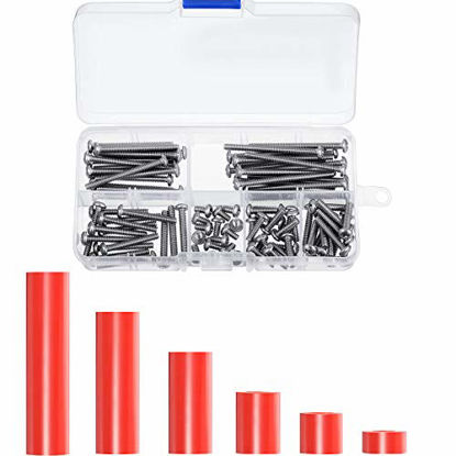 Picture of 150 Pieces Electrical Outlet Extender Kit 60 Pieces Outlet Screw Spacers and 90 Pieces 6-32 Thread Flat Head Device Mounting Screws for Household and Industrial Electricity, 6 Lengths (Red)