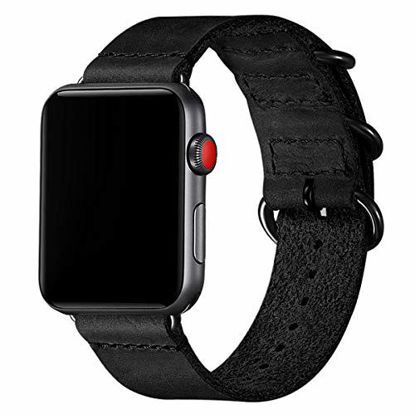 Picture of Vintage Leather Bands Compatible with Apple Watch Band 42mm 44mm 45mm,Genuine Leather Retro Strap Compatible for Men Women iWatch SE Series 7/6/5/4/3/2/1(Black/Black, 42mm 44mm 45mm)