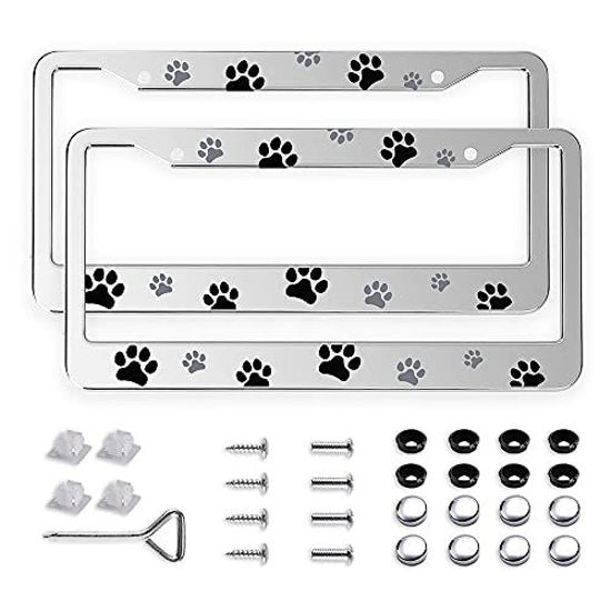 GetUSCart- 2 Pcs Dog Paw License Plate Frames, 2 Holes Aluminum