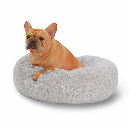 Picture of DanceWhale Cat Dog Bed Donut Cuddler, Anti Anxiety Warming Round Plush Soft Cushion Mat for Small Medium Large Dogs and Cats, Indoor Sleeping Bed(Grey 23.7")