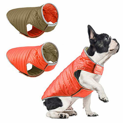 Picture of ZERO ZOO Dog Winter Coat Waterproof Windproof Reversible Warm Dog Apparel Adjustable Size for Small, Medium, Large Dogs,Gray&Orange-m