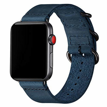 Picture of Vintage Leather Bands Compatible with Apple Watch Band 42mm 44mm 45mm,Genuine Leather Retro Strap Compatible for Men Women iWatch SE Series 7/6/5/4/3/2/1(Army Blue/Black,42mm 44mm 45mm)