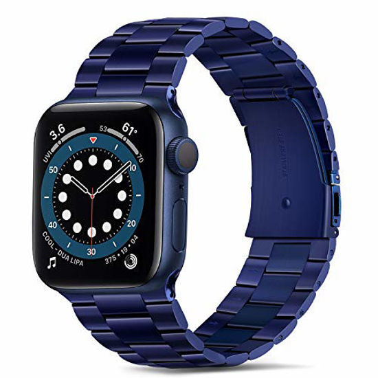 Picture of Tasikar Band Compatible with Apple Watch Band 45mm 44mm 42mm Premium Stainless Steel Metal Replacement Strap Compatible with iWatch Series 7 6 5 4 3 2 1, SE (Blue)