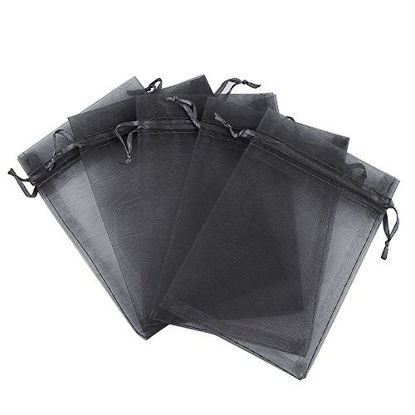 Picture of Boshen 100/200PCS Organza Gift Candy Sheer Bags Mesh Jewelry Pouches Drawstring Bulk for Wedding Party Favors Christmas 3"x4" 5"x7" (5" X 7"(200PCS), Black)