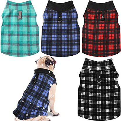 Picture of 4 Pieces Fabric Dog Sweater with Leash Ring Winter Fleece Vest Dog Pullover Jacket Warm Pet Dog Clothes for Puppy Small Dogs Cat Chihuahua Boy (XXL)