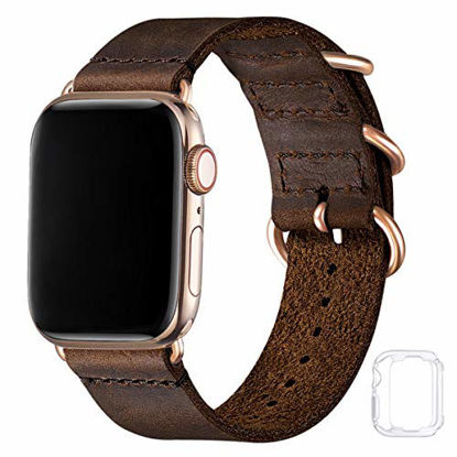 Picture of Vintage Leather Bands Compatible with Apple Watch Band 38mm 40mm 42mm 44mm,Genuine Leather Retro Strap Compatible for Men Women iWatch SE Series 6/5/4/3/2/1 (Coffee+Gold Connector, 42mm 44mm)
