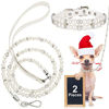 Picture of 2 Pieces Dog Artificial Pearl Collars Leash Set 2 Rows Pearls Pet Necklace and PU Leather Pearl Leash with Crystal Rhinestone Imitated Pearl Neck Strap for Dog Cat (Small, 0.6 x 49.2 Inch)