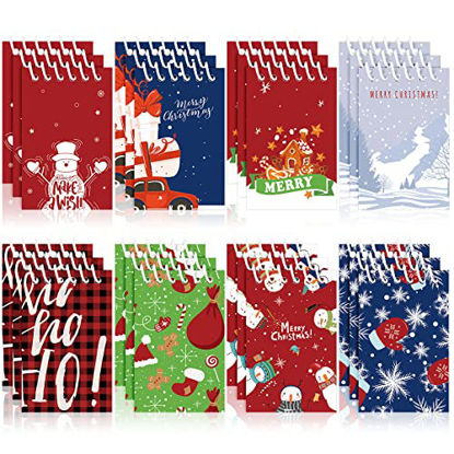 Picture of 24 Pieces Christmas Mini Spiral Notepads, Christmas Theme Small Mini Memo Pad Snowman Merry Christmas Pattern Notebooks for Kids Gift, Xmas Party Favor Supplies, 8 Patterns