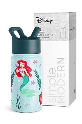 Picture of Simple Modern 14oz Disney Summit Kids Water Bottle Thermos with Straw Lid - Dishwasher Safe Vacuum Insulated Double Wall Tumbler Travel Cup 18/8 Stainless Steel -The Little Mermaid: Part of Your World